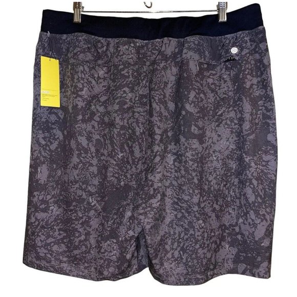 Zella Core Stretch Woven Shorts Men XL Dark Gray Marble Print Pull On Drawstring - Picture 2 of 10